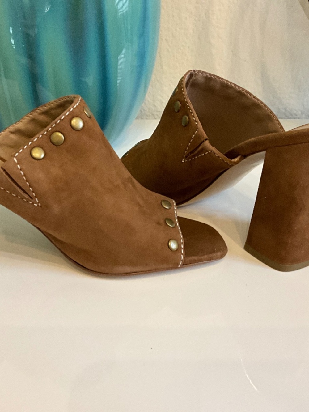 NWOB PELLE MODA  STUDDED, PEEP TOE SUEDE MULES 8.5